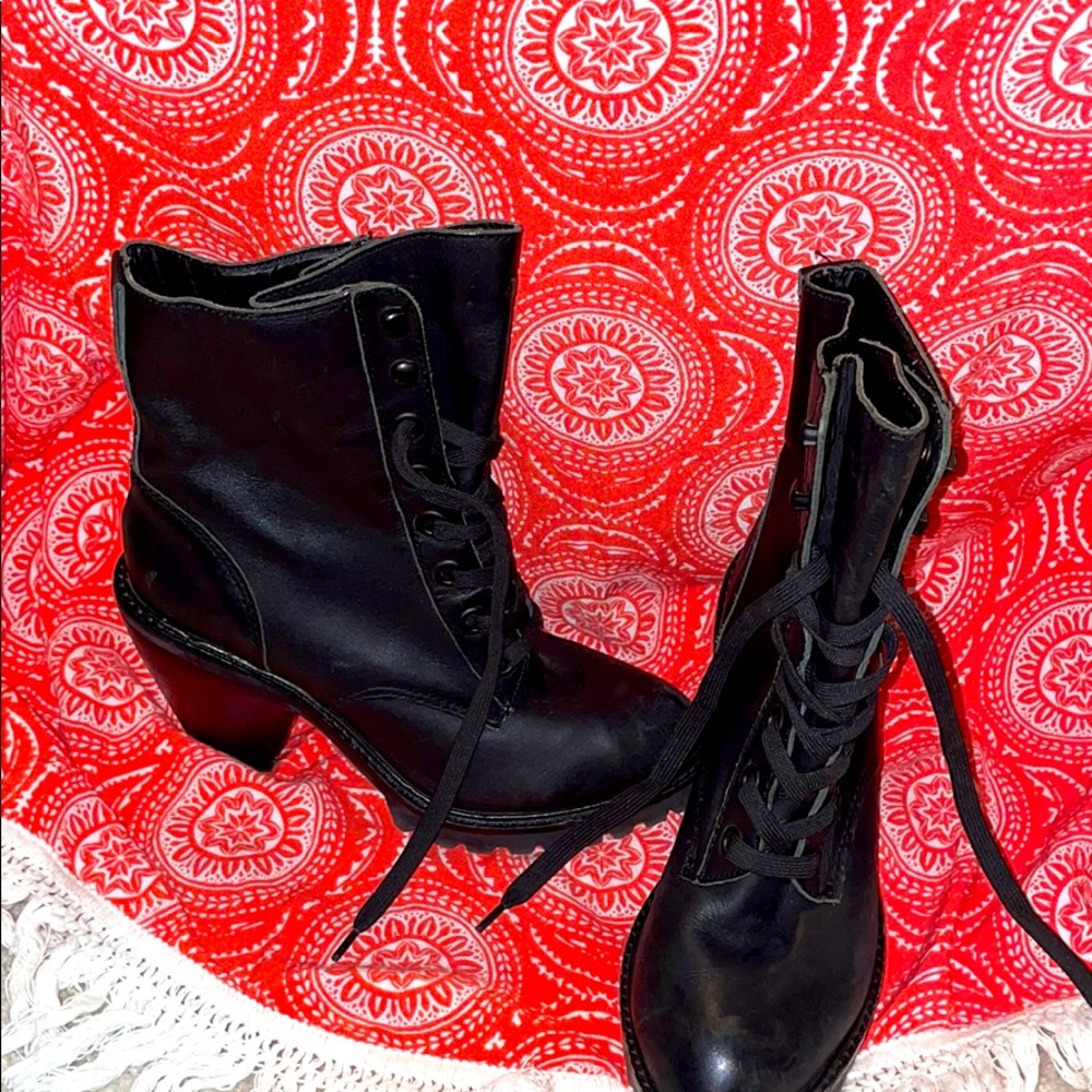Black lace up heeled boots